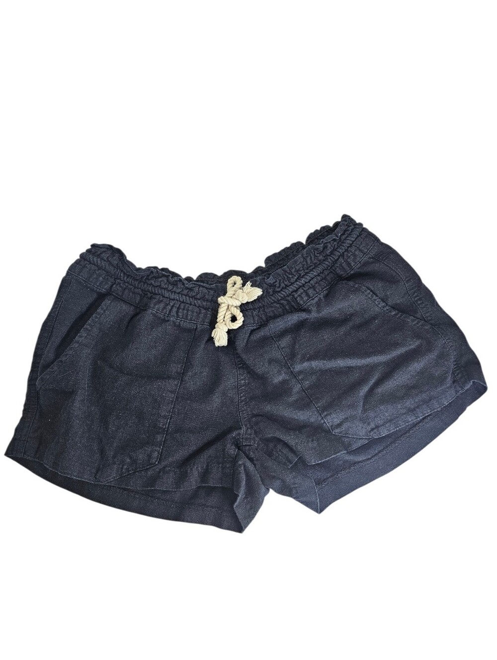 Roxy Womens Black Drawstring Linen-Blend Shorts, Sz Medium